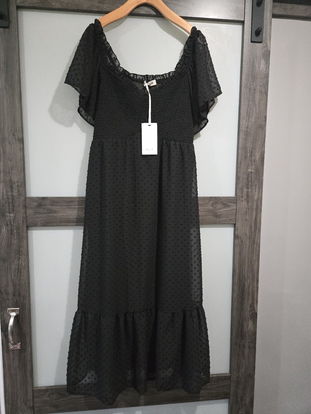 NWT Grace Karin Women's Black Swiss Dot Flowy Midi Dress XL